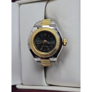 Vintage Y2K Womens Quartz Ring Watch Gold Silver Two Tone Stretch New Battery